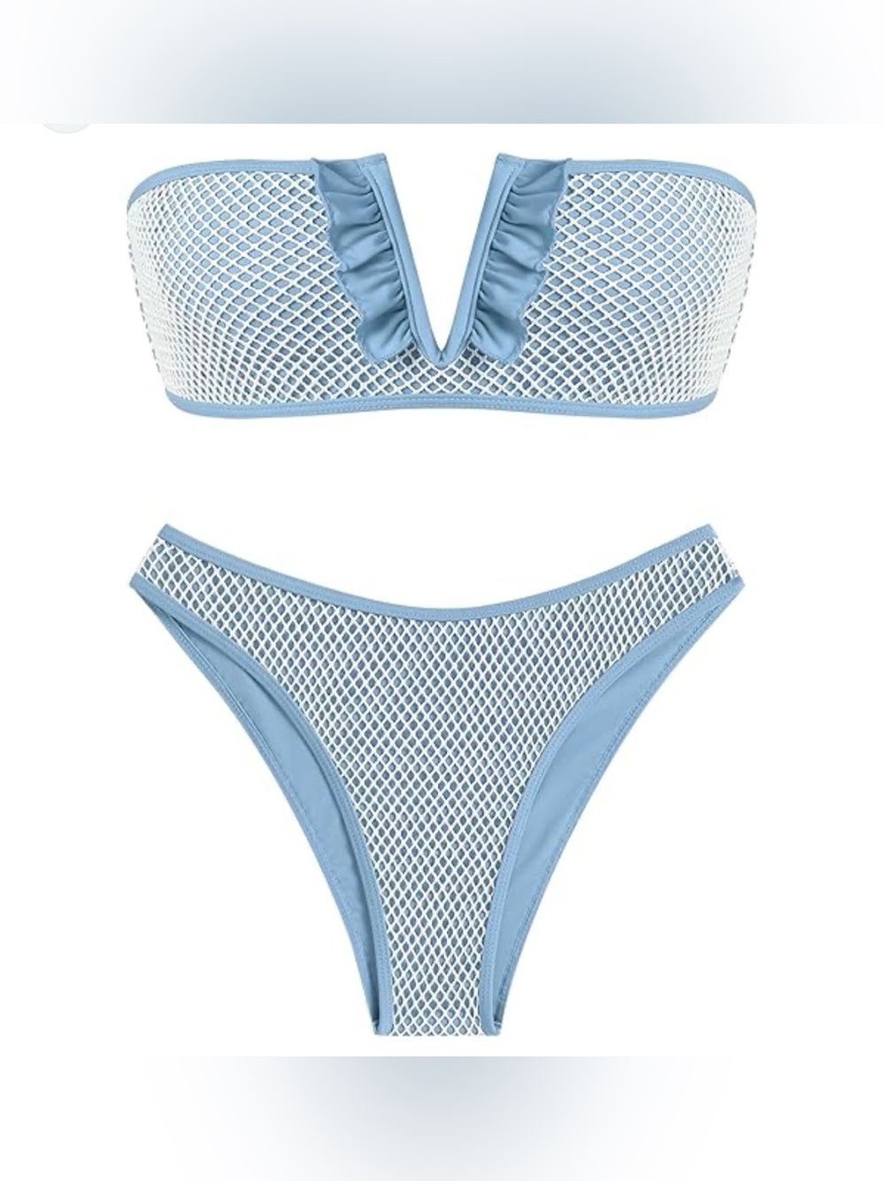 Zaful Light Blue Mesh Bandeau Bikini Set